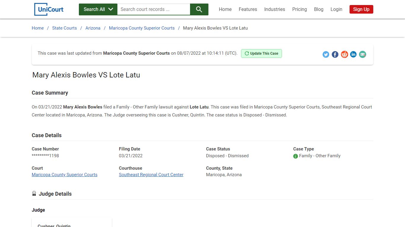 Mary Alexis Bowles VS Lote Latu | Court Records - UniCourt